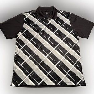 Falls Creek Men’s Polo Black & White Plaid Collared Shirt Short Sleeve Size L